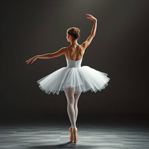 Portrait d'une ballerine en tutu blanc dansant dans un studio avec un éclairage dramatique.