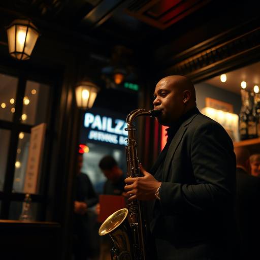 Portrait de musicien jouant du saxophone dans un club de jazz à Saint-Germain-des-Prés.
